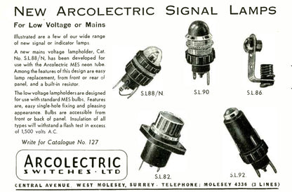 ARCOLECTRIC, SL88, BLACK BEZEL, CLEAR LENS, 20mm DIA SIGNAL LAMP, EX EQUIPT