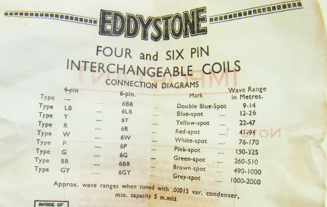 EDDYSTONE, 4 PIN COIL, TYPE P , PINK SPOT, 150 - 235M,