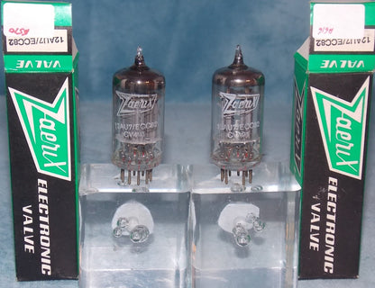 ECC82, BRIMAR, ECC82, MATCHED PAIR,  17mm PLATE, 4B1/1571, FEBRUARY 1971 ROCHESTER PRODUCTION, NOS ORIGINAL ZAERIX BOXES