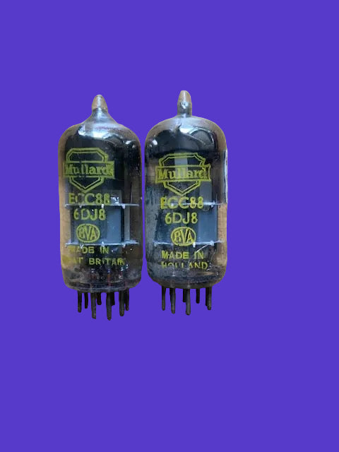 ECC88, MULLARD, MATCHED PAIR, YELLOW PRINT, 1964 MANUFACTURE, ECC88 