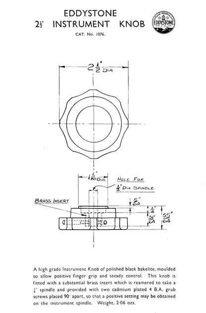 Eddystone, 2.5" Dia, fluted knob, CAT NO. 1076, Army, ZA32669
