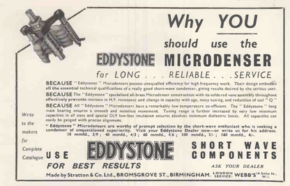 EDDYSTONE MICRODENSER, 30pF BRASS, X CONDENSER, 1938,