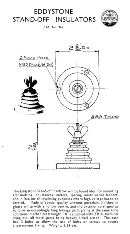 EDDYSTONE,  FREQUENTITE,   STANDOFF INSULATOR, CAT NO 916