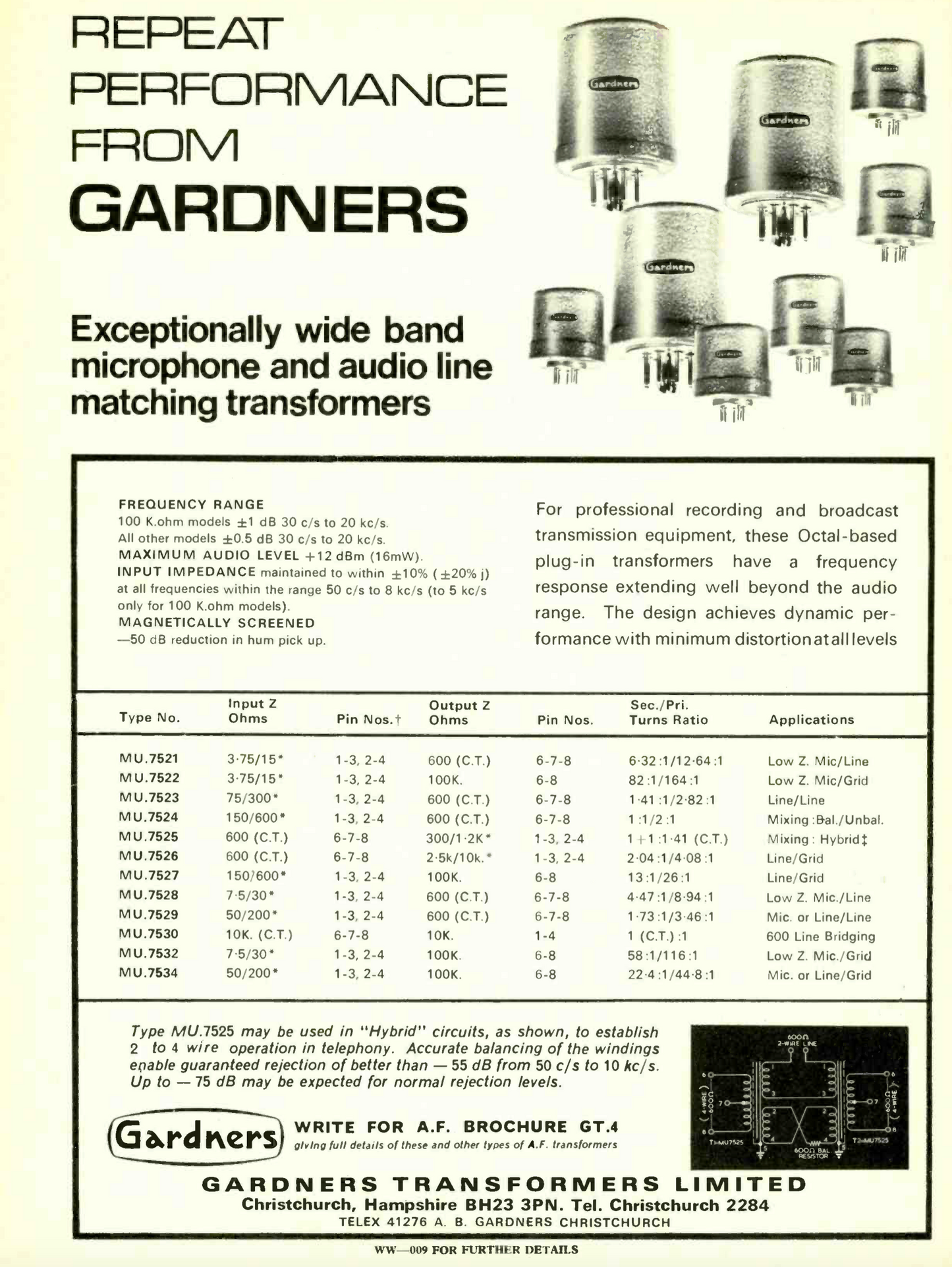 Gardners MU 7524 Input Transformers Ex Neve 1053 1057 1066 1073