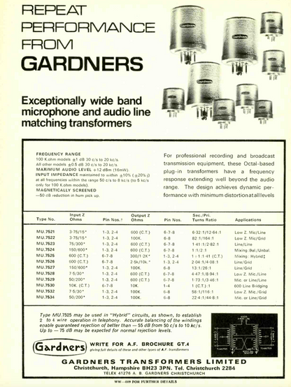 Gardners MU 7524 Input Transformers Ex Neve 1053 1057 1066 1073