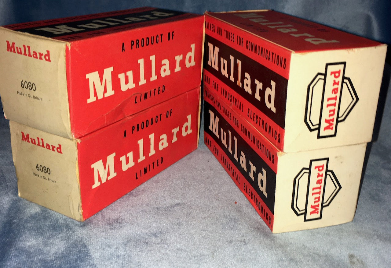 6080, MULLARD, BOXED NIOS, MITCHAM 1969 PRODUCTION,, 6AS7G, 6AS7, CV2984, 6080, 5998, 421A, NIB