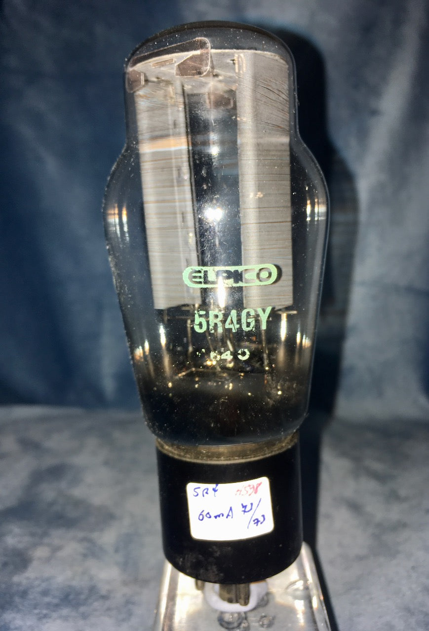 5R4GY, ELPICO, BLACK BASE, SMOOTH CHARCOAL ANODES,  GREEN PRINT, DOUBLE D GETTER, CTION