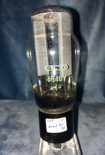 5R4GY, ELPICO, BLACK BASE, SMOOTH CHARCOAL ANODES,  GREEN PRINT, DOUBLE D GETTER, CTION