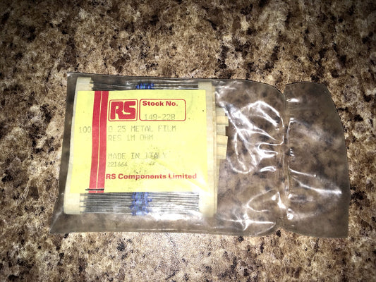 100X RS, 0.25W METAL FILM RESISTORS, 1M OHM, 149-228