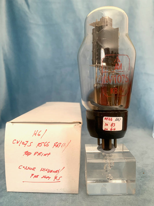 CV1075, COSSOR, HIGHBURY PRE SEPT 1945 MANUFACTURE, RED PRINT, CLEAR GLASS,  FAT BOY KT66, VT75