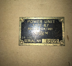 AIR MINISTRY,POWER UNIT TYPE 87, 10K/201, RECORD PLATE,