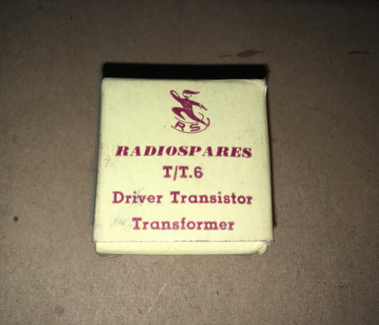 RADIOSPARES, RS, T/T6, TRANSISTOR DRIVER TRANSFORMER, RATIO 5:5,  SEC 1+1 SPLIT, PRIM 2mW DC, OC81D INTO 2X OC81
