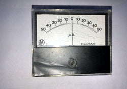 Moving Coil Meter, Ammeter, AVO,  CENTRE ZERO, 50-0-50uA,  Approx 70 x 60,