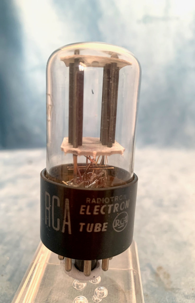 6SN7GT, RCA,  CLEAR GLASS, 3 RIB CHARCOAL PLATE, SMALL LOGO,  FEB 1943 PRODUCTION, 6SN7