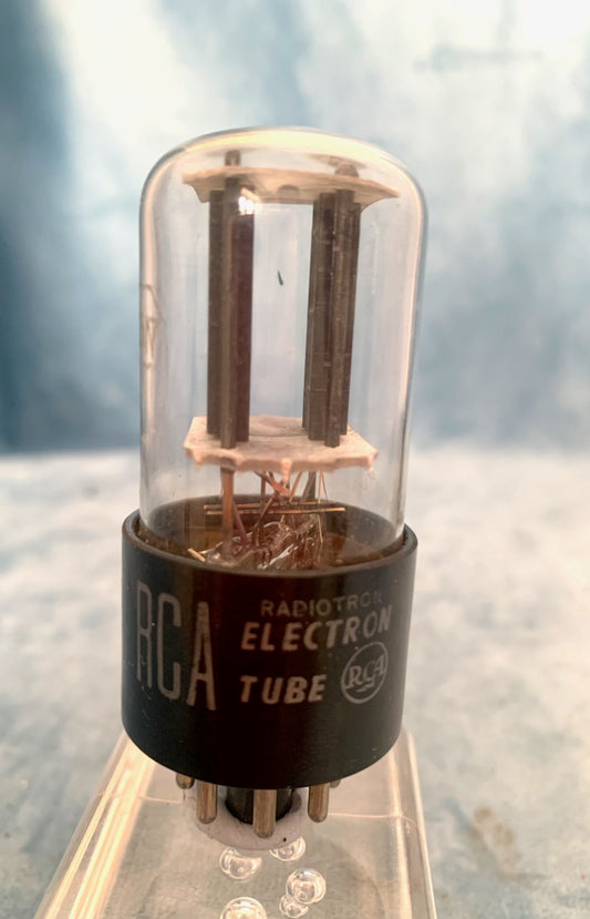 6SN7GT, RCA,  CLEAR GLASS, 3 RIB CHARCOAL PLATE, SMALL LOGO,  FEB 1943 PRODUCTION, 6SN7