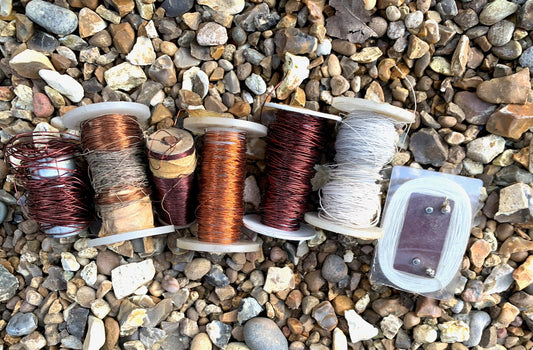 6x reels of wire, for coil winding ,36 swg ,38swg, 22 swg, as shown