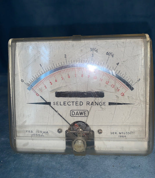 Dawe, Moving Coil Meter, Ammeter, Mirrored Parralax,  Approx 100 x 95, FSD - 100UA 1K, DATED 1964