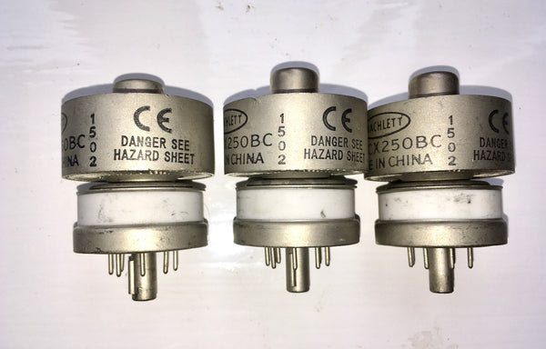 TRIO, 3X,  MACHLETT, 4CX250BC,  8957, SAME FACTORY CODE 1502, USED UNTESTED,  EX MILITARY STOCK