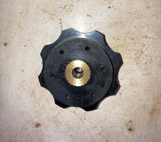 MARCONI KNOB, OCTAGONAL FLUTE,  BLACK BAKELITE ,  6MM SHAFT,  48mm DIA,  18mm HIGH,