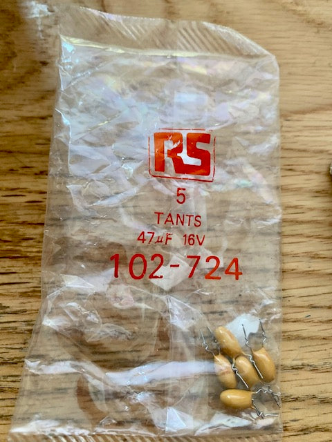 RS, tantalum capacitors, 47uF, 16V, 102-724, pack of 5x
