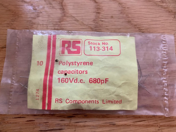 RS, polystyrene capacitors, 680uF, 160V, 113-314, pack of 10x