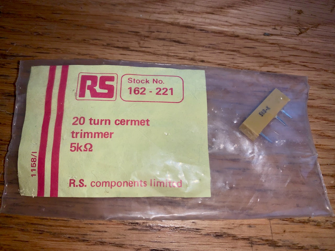RADIOSPARES, RS, 20 TURN CERMET TRIMMER, 5K, 162-221
