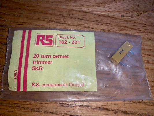RADIOSPARES, RS, 20 TURN CERMET TRIMMER, 5K, 162-221