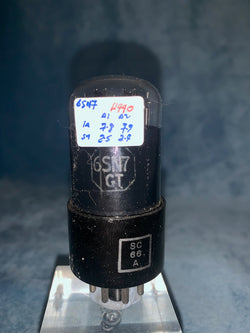 6SN7GT, TUNG-SOL, VT-231 GREY GLASS, FAT BASE, ROUND BLACK PLATE, AUGUST 1944 PRODUCTION, 6SN7