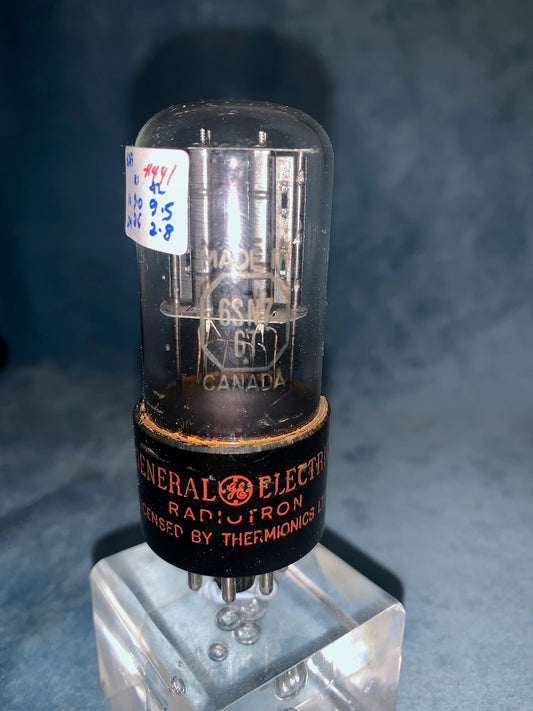 6SN7GT, GE CANADA,  CLEAR GLASS, FAT BASE, RED BASE PRINT,  CANADA 1953 PRODUCTION, 6SN7