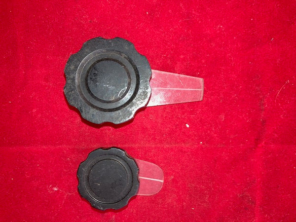 MARCONI, KNOBS X2, OCTAGONAL FLUTE, WITH PERSPEX INDEX,  BLACK BAKELITE,  6MM SHAFT,  40mm & 30MM DIA,