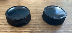 PAIR, 2X, BLACK, BAKELITE, KNOB,  MILLED EDGE,BRASS BUSH, 6 MM SHAFT,  50mm DIA,  18mm HIGH,