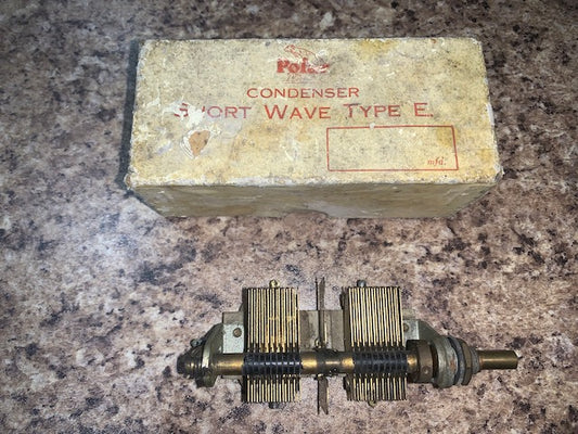 Wingrove Rogers, Polar, Condenser, SHORT WAVE TYPE E, Tuning Gang, 170 + 170uF, Brass Vanes, Ceramic BAse, NOS Boxed 1925
