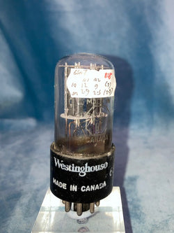 6SN7GT, WESTINGHOUSE, CANADA, JAN, MILITARY,CLEAR GLASS, FAT BLACK BASE, WHITE BASE PRINT,  JANUARY 1946 PRODUCTION, 6SN7