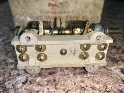 Wingrove Rogers, Polar, Condenser, SHORT WAVE TYPE E, Tuning Gang, 170 + 170uF, Brass Vanes, Ceramic BAse, NOS Boxed 1925