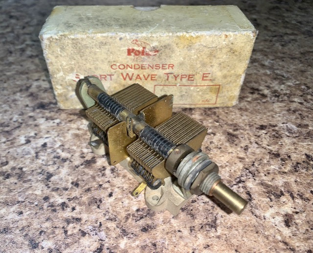 Wingrove Rogers, Polar, Condenser, SHORT WAVE TYPE E, Tuning Gang, 170 + 170uF, Brass Vanes, Ceramic BAse, NOS Boxed 1925