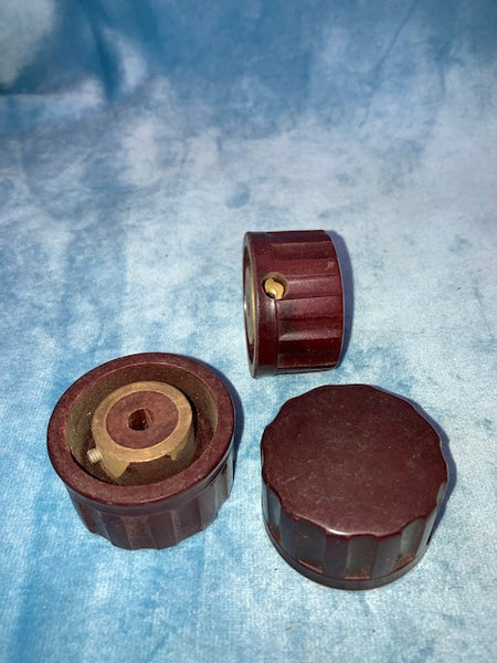 MARBLED PLUM - BROWN, BAKELITE, KNOB,  12 SCALLOPED EDGE, BRASS BUSHED, 6mm SHAFT,  45mm DIA,  27mm HIGH,