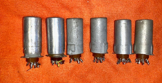 BROWN MICANOL, CINCH, B7G VALVE BASES  C/W. 43mm HEIGHT SHIELDING CANS, EX EQUIPT