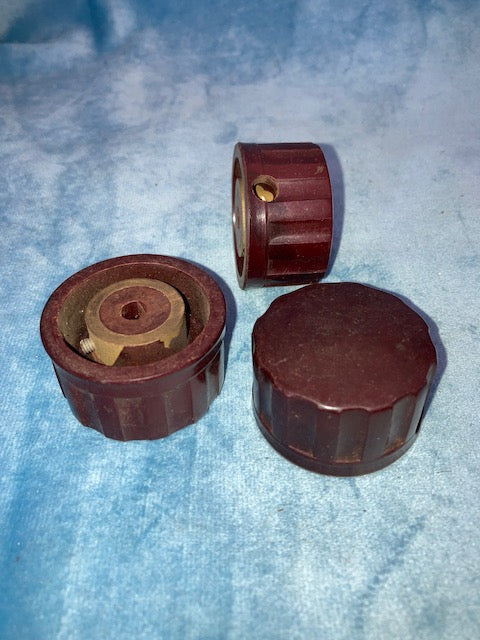MARBLED PLUM - BROWN, BAKELITE, KNOB,  12 SCALLOPED EDGE, BRASS BUSHED, 6mm SHAFT,  45mm DIA,  27mm HIGH,