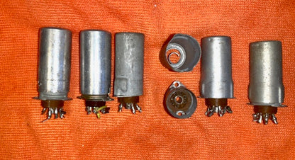 BROWN MICANOL, CINCH, B7G VALVE BASES  C/W. 43mm HEIGHT SHIELDING CANS, EX EQUIPT