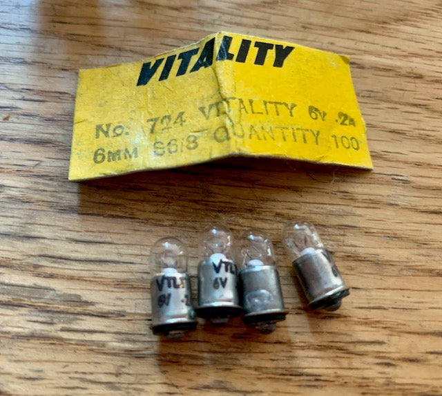 6V @ 200mA, T3, 1/4, 6mm, Midget Flange Bulb, NOS