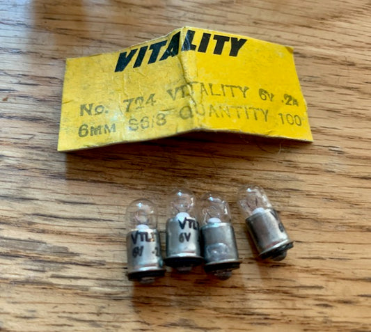 6V @ 200mA, T3, 1/4, 6mm, Midget Flange Bulb, NOS