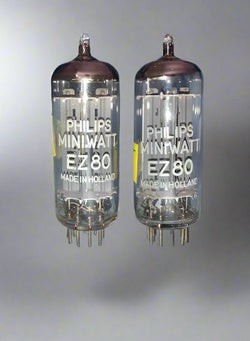 EZ80, PHILIPS, MINIWATT, WHITE PRINT, MATCHED PAIR