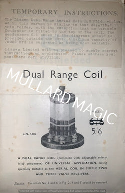 LISSEN, DUAL RANGE COIL, LEAFLET, 1930S