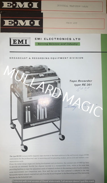 EMI, LEAFLETS X3, TAPE RECORDER, RE 301, INDUSTRIAL TV CAMERA, PRICELIST