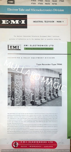 EMI, LEAFLETS X3, TAPE RECORDER, TR90, INDUSTRIAL TV CAMERA MK5, ELCTRON TUBE DATA