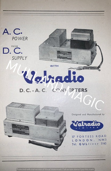 VALRADIO, AC DC CONVERTERS, BROCHURE, 1950