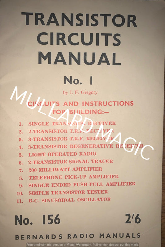 BERNARDS RADIO MANUALS, NO 156, TRANSISTOR CRCUITS MANUAL NO1, CLIVE SINCLAIR