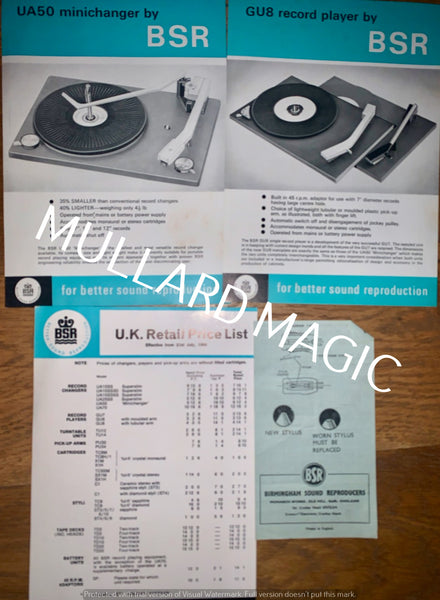 Birmingham Sound Reproducers, BSR, 3x leaflets, UA50, GU8
