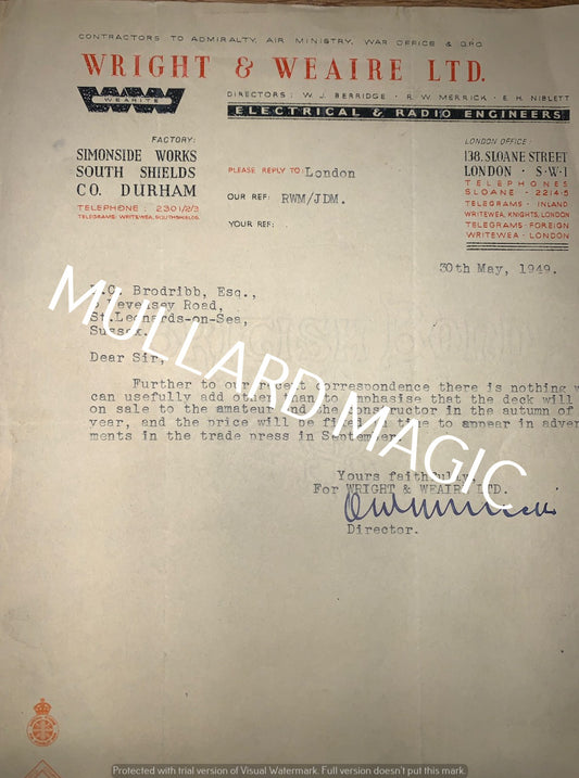 WRIGHT & WEARE, LETTERHEAD, 1949