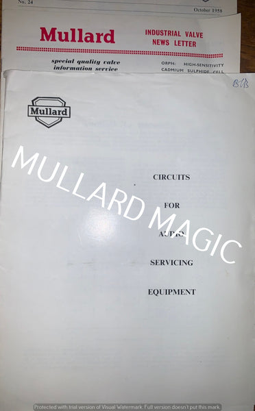 MULLARD, 3X DOCUMENTS, CIRCUITS FOR AUDIO SERVICING EQUIPMENT, NEWSLETTER NO 24, 1958, NEWSLETTER NO 35, 1962
